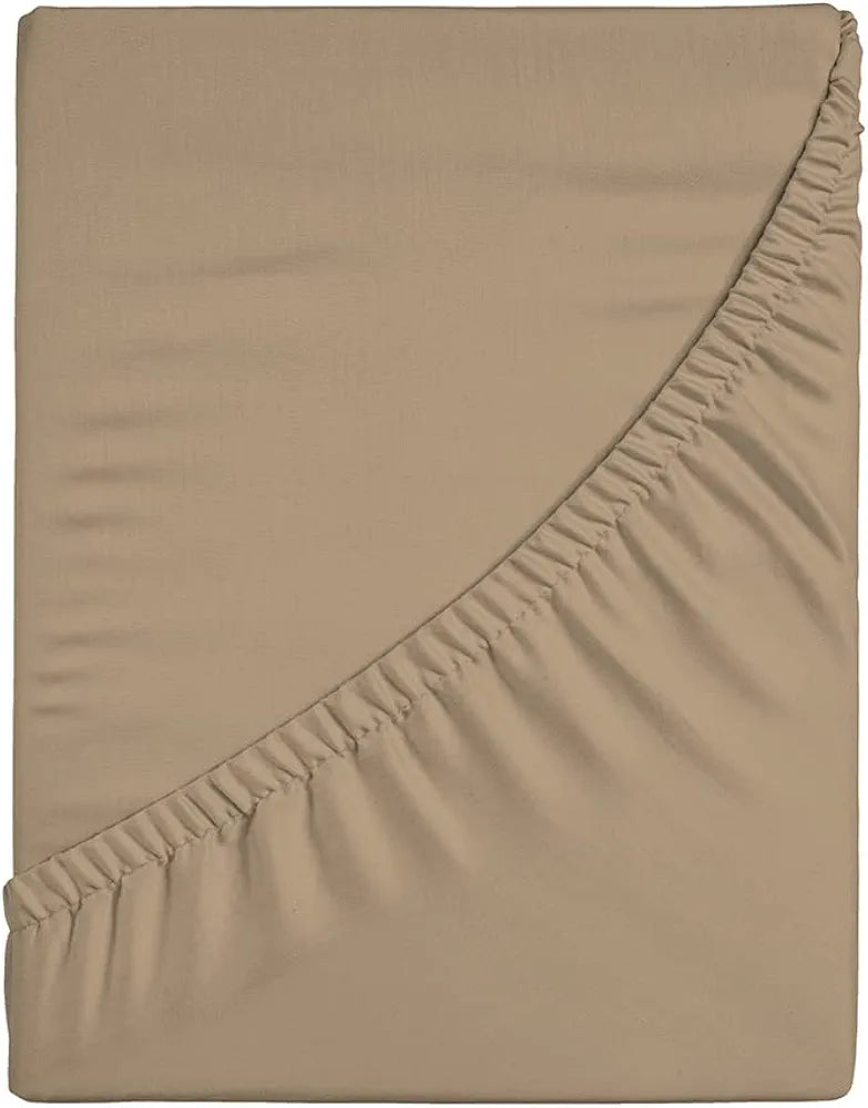 Layers Cotton 144TC Elastic Fitted Bedsheet for Double Bed King Size with 2 Pillow Covers Beige, Solid Pattern