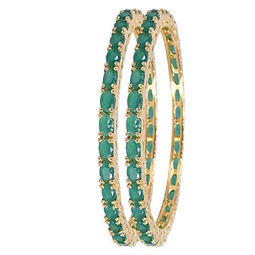 Gold-Polished Alloy Green Ad 2 Bangles Set - The Pari