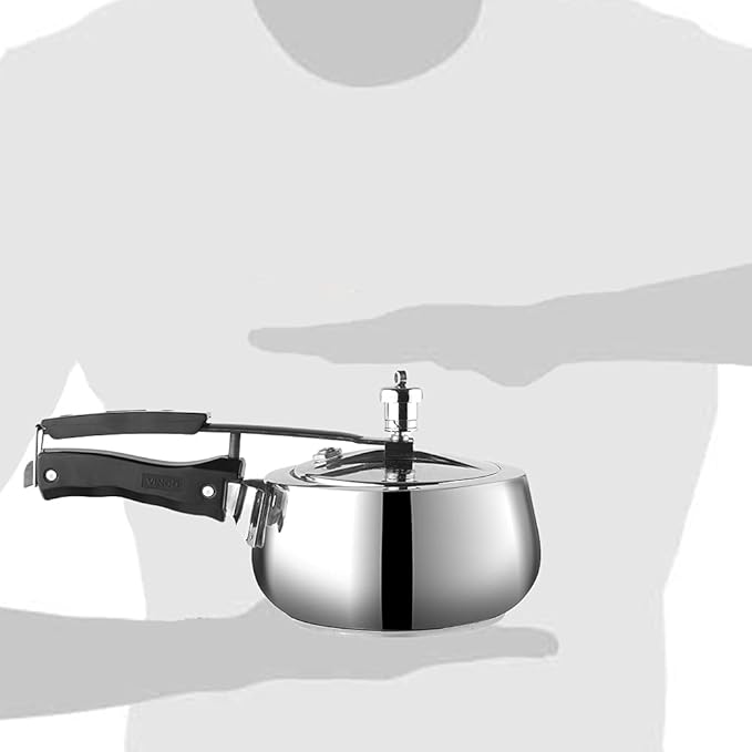 Vinod Europa Stainless Steel Inner Lid Pressure Cooker - 1.5 Litre | Handi Shape | Sandwich Bottom Cooker
