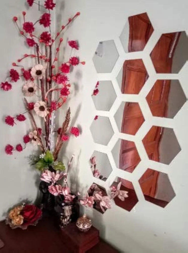 Bikri Kendra Hexagon Stickers for Wall Hexagon Mirror Stickers Acrylic Wall Decor Sticker Hexagonal Mirror Wall Sticker