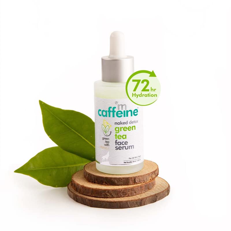 mCaffeine Green Tea Hydrating Face Serum for Glowing Skin with Vitamin C & Hyaluronic Acid | Reduces Dark Spots, Pigmentation & Prevents Sun Damage | For Men & Women | 72 Hrs Hydration | 40ml