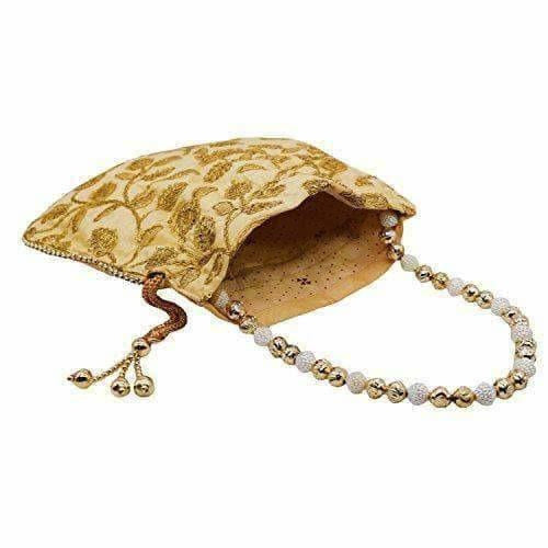 Ethnic Silk Potli bag Clutch Batwa Pouch with Embroidery and Metal Bead work Gift For Women