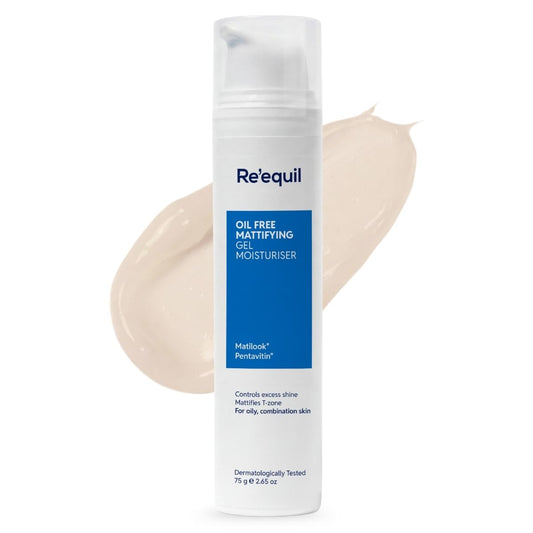 Re'equil Re'equil Oil Free Mattifying Gel Moisturiser | Controls excess oil & shine | Non sticky, non greasy finish | For Oily, Acne Prone Skin | 75 gm