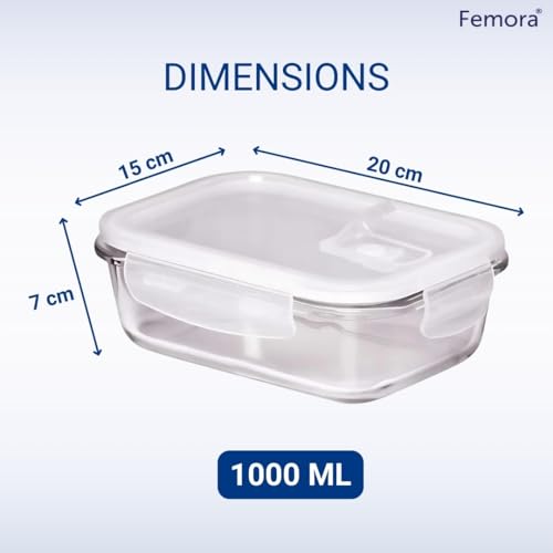 Femora Borosilicate Glass Containers for Kitchen | Storage Box for Kitchen With Air Vent Lid | Set of 2 | 1000 Ml, 1500 Ml