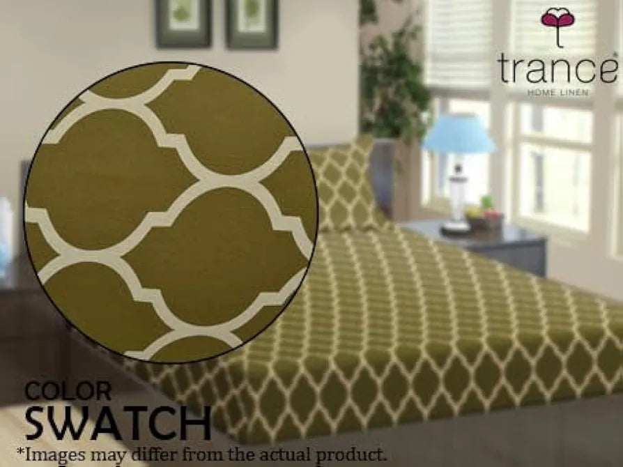 Trance Home Linen 200TC 100% Cotton 78"x60" Standard Queen Size Elastic Fitted Bedsheet Printed Queen Bed Size with 2 Pillow Covers Colour Dori Forest Green