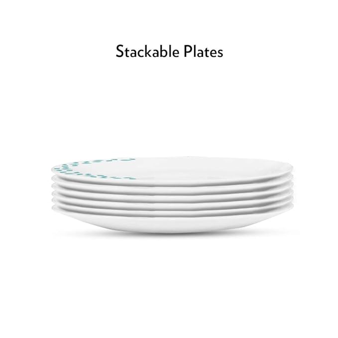 Larah by Borosil Opalware Full Plate | Blue Leaves | 11 Inch | Set of 6