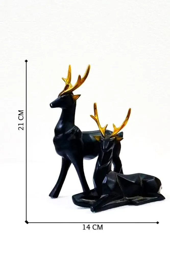 Jaipur Ace Deer Hiran Set Polyresin Black Themed Statue and Artifacts Deer Hiran Showpiece