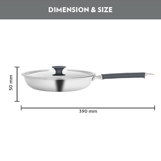 Borosil Cookfresh Tri-ply Stainless Fry Pan With Lid | Induction Friendly | 1.3 Litres | 20 Cm