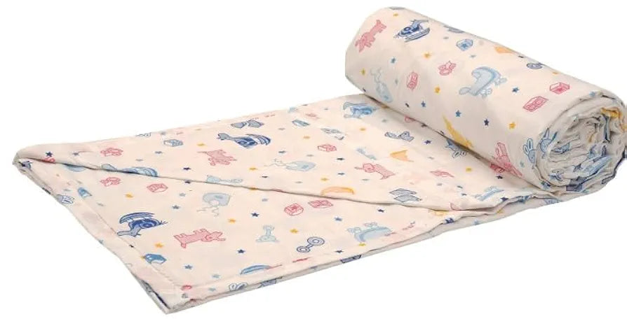 Trance Home Linen Pure Cotton Reversible Dohar Single Bed Size Ac Blanket Comforter Soft Light-Weight Bed Blanket 56 X 88 Inch Colour Ducks