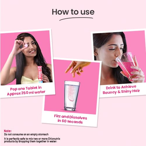 CHICNUTRIX Bounce|20 Raspberry Flavoured Effervescent Tablet|Biotin With Selenium & Amino Acids-Hair Fall & Hair Growth Management Thick Hair - Frizz-Free Hair- Hair Fall Control Supplement,100 grams