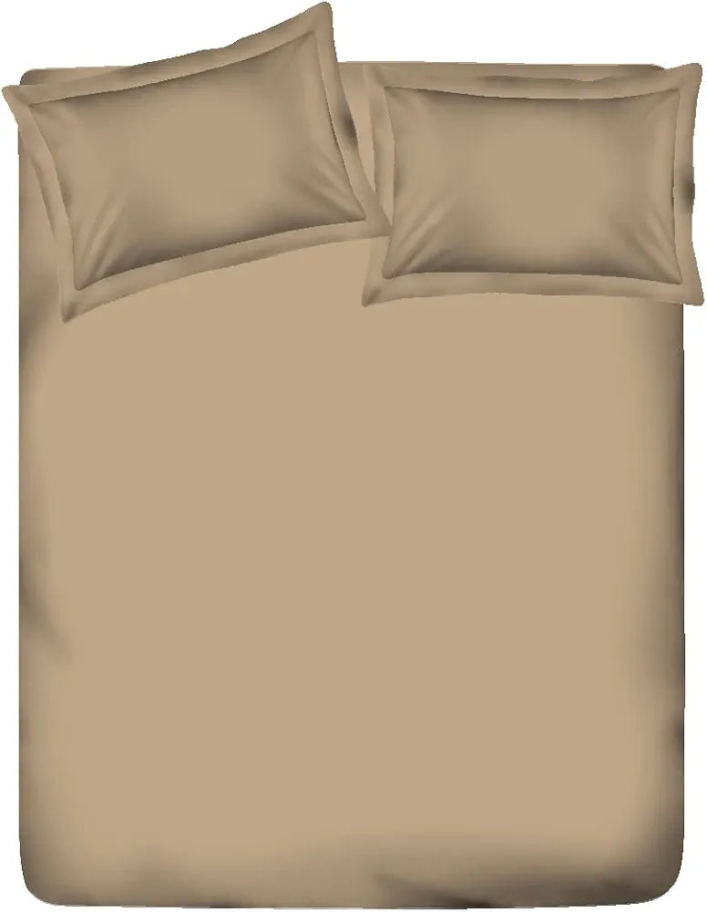 Layers Cotton 144TC Elastic Fitted Bedsheet for Double Bed King Size with 2 Pillow Covers Beige, Solid Pattern