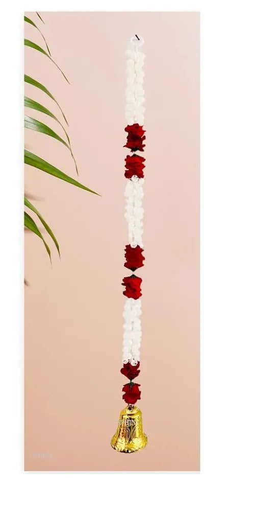 Artificial jasmine and roses Door Toran Triple line with Bells