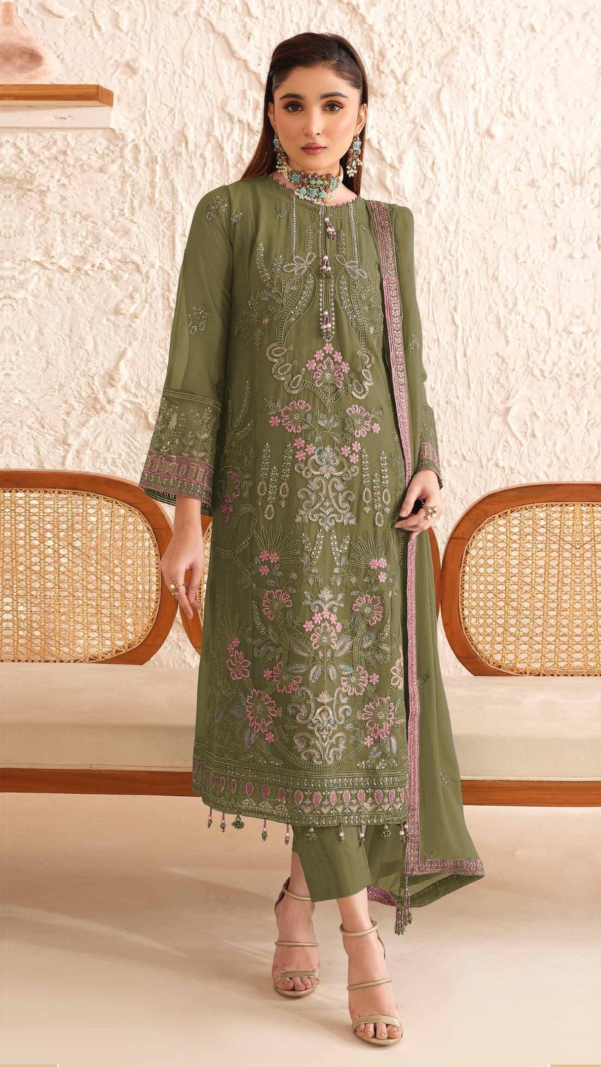 Anaita Mehendi Fox Georgette Suit With Embroidered Sequence Work