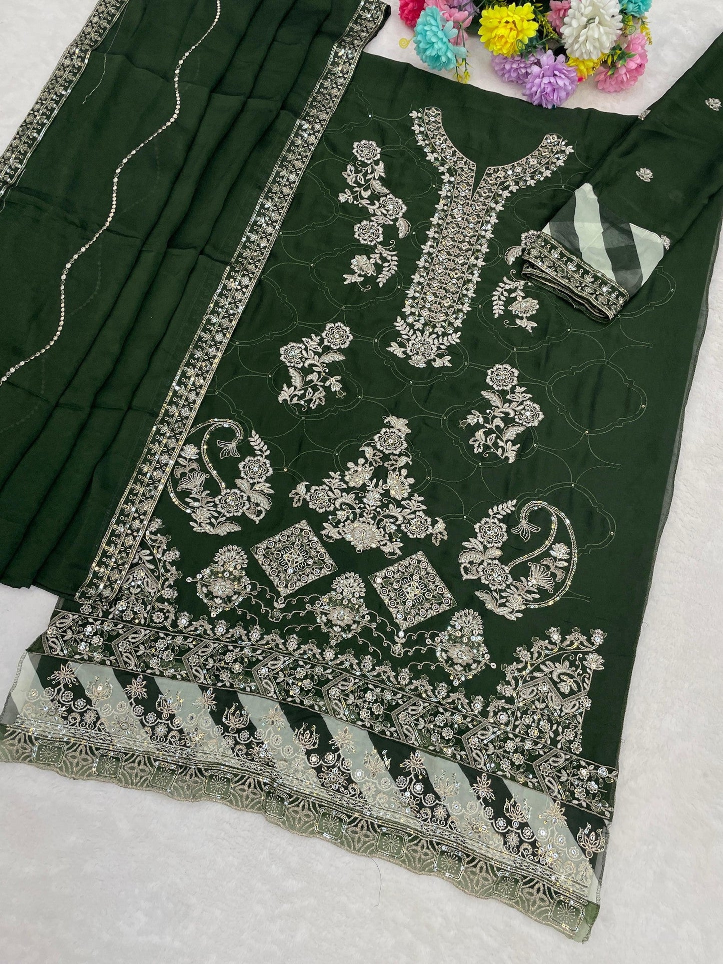 Anaita D Green Rangoli Silk Suit with Embroidery & Sequence Work