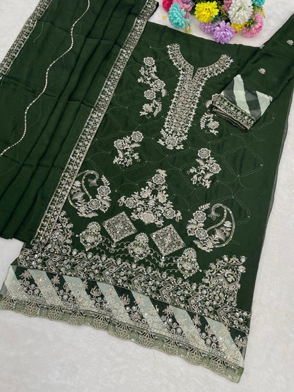Anaita D Green Rangoli Silk Suit with Embroidery & Sequence Work