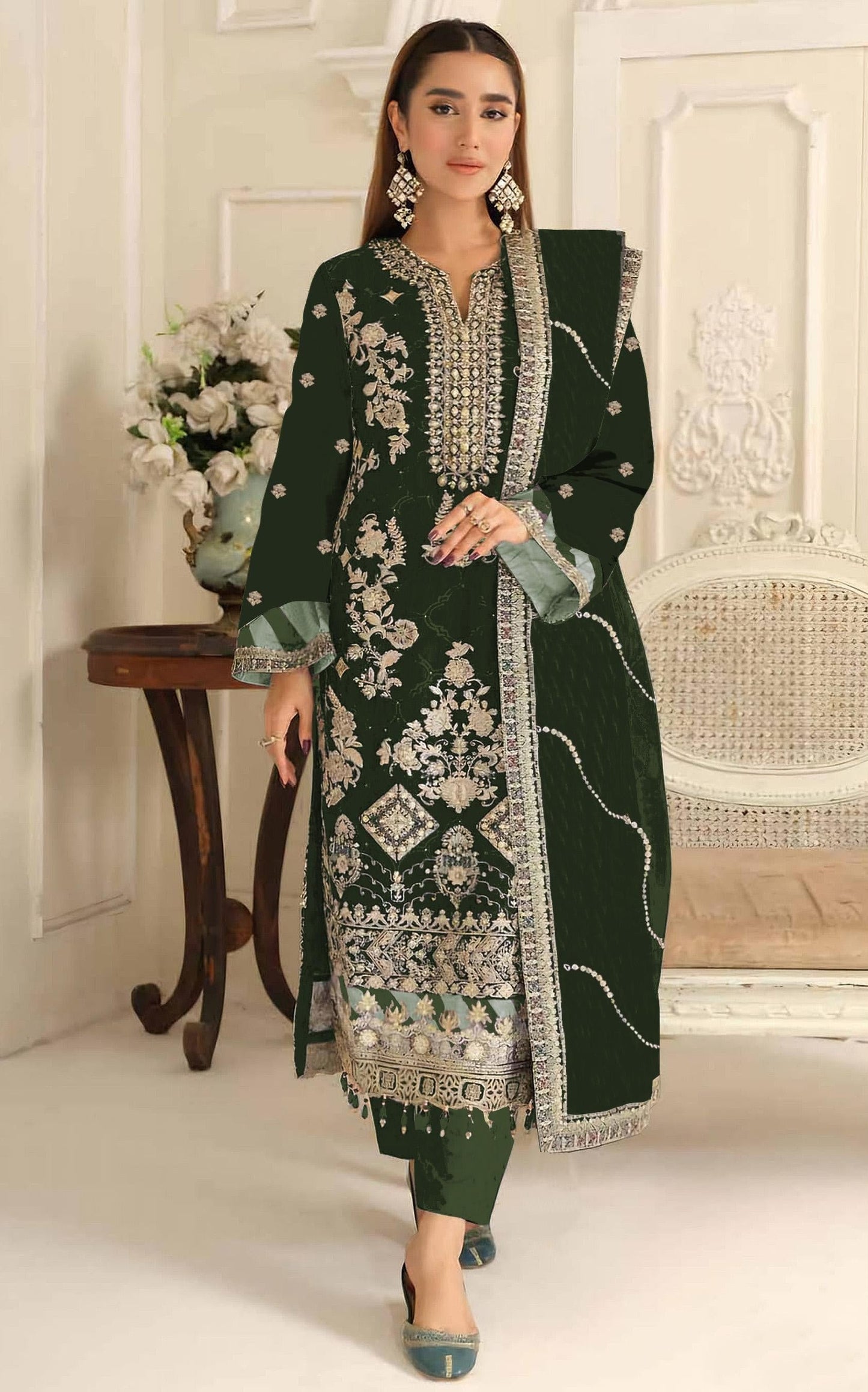 Anaita D Green Rangoli Silk Suit with Embroidery & Sequence Work