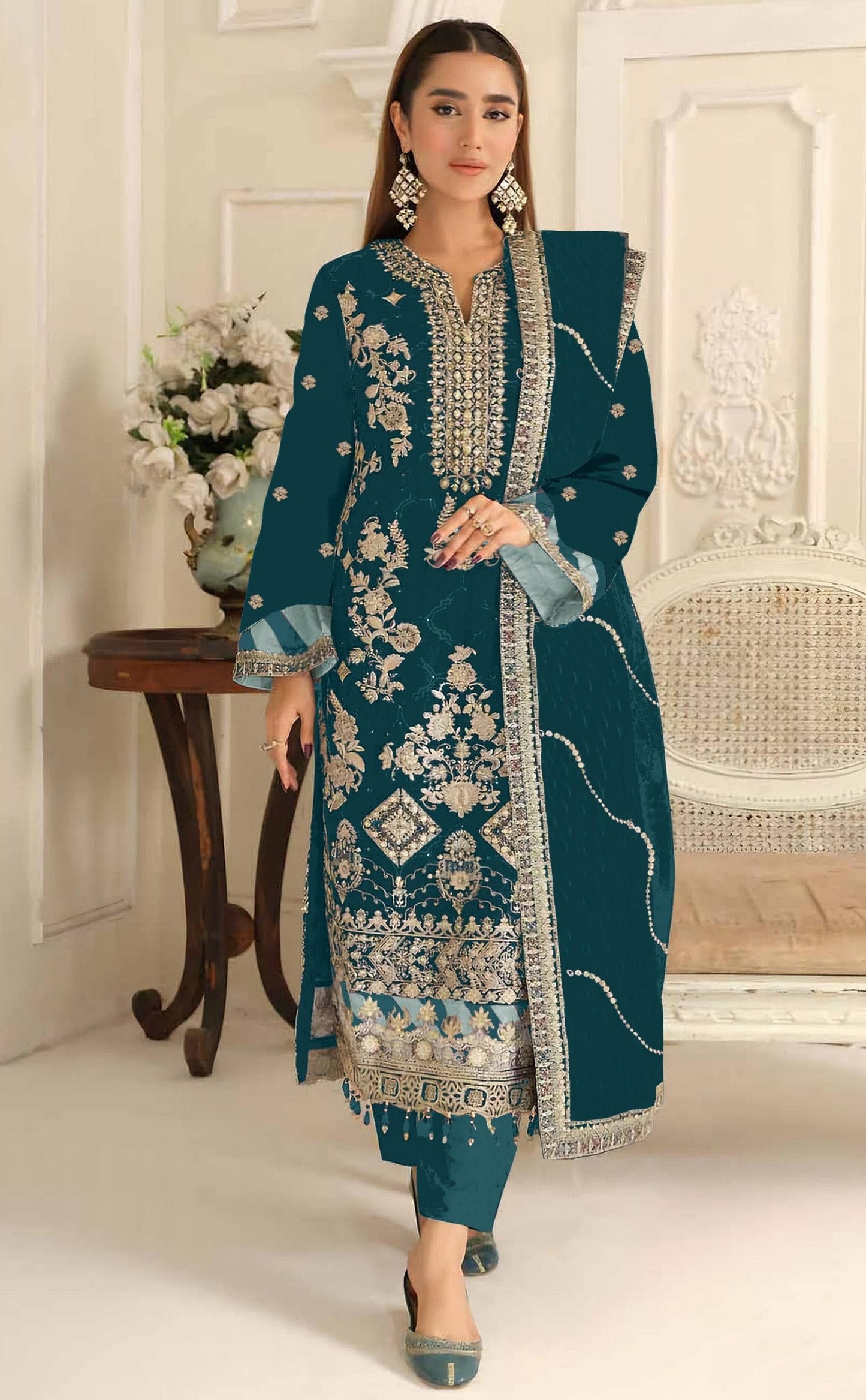 Anaita T Blue Rangoli Silk Suit with Embroidery & Sequence Work