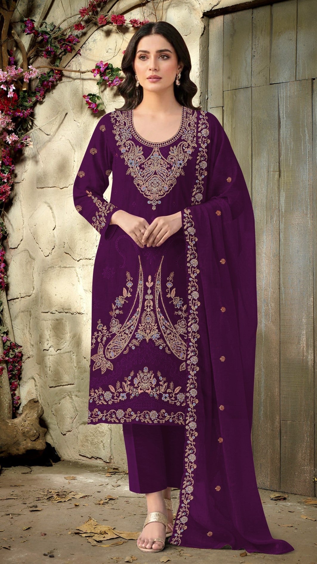 Anaita Maroon Velvet Suit With Embroidery Codding Work