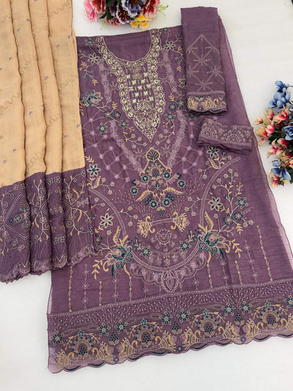 Anaita Purple Silk Suit With Embroidery & Sequence Work