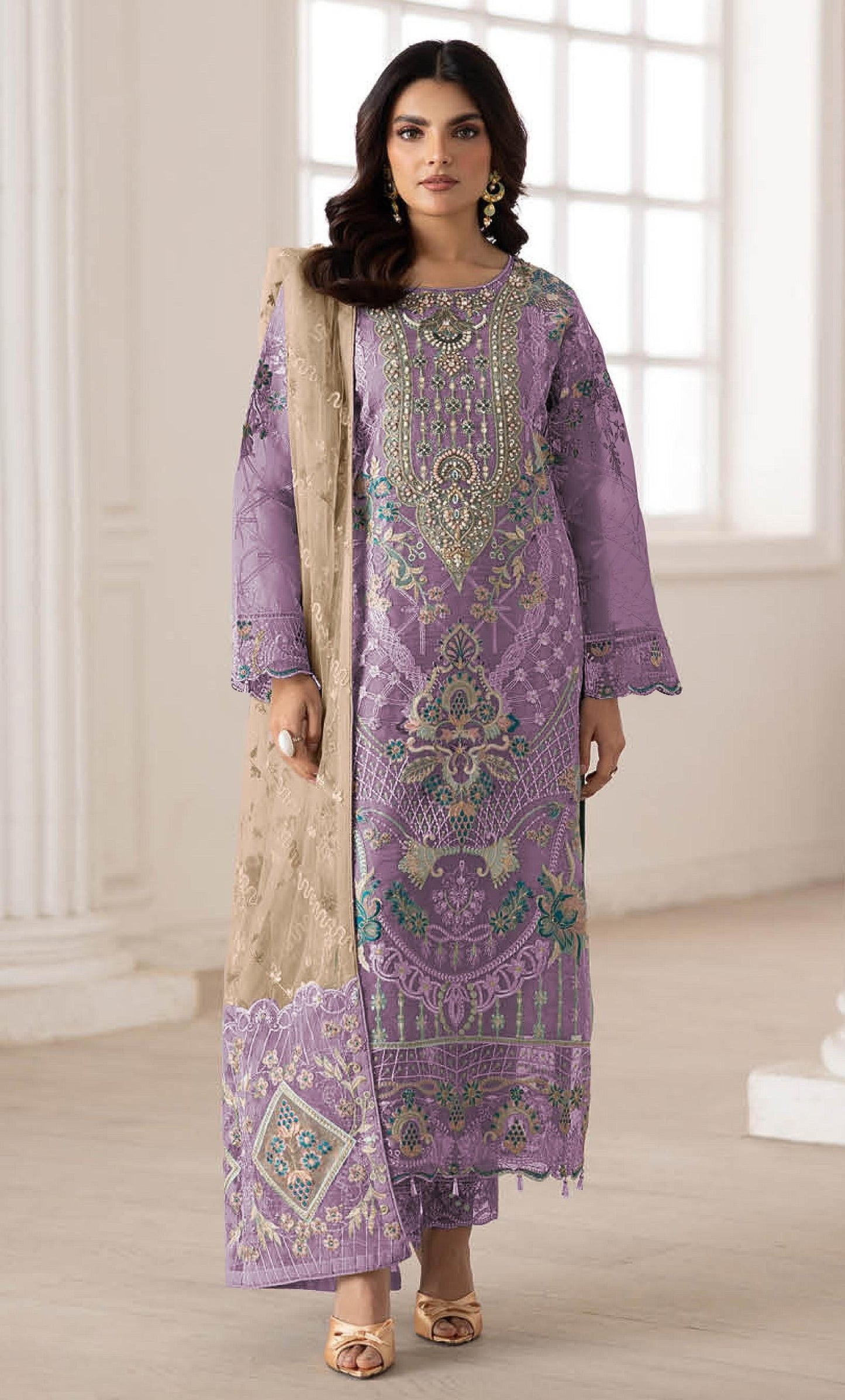 Anaita Purple Silk Suit With Embroidery & Sequence Work
