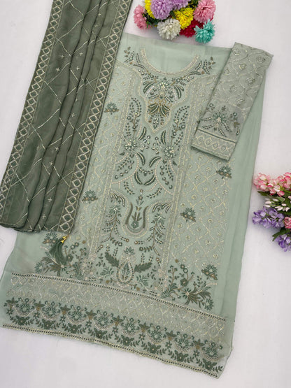 Anaita Pista Chiffon Semi Stitched Suit with Embroidery & Sequence Work