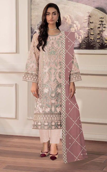 Anaita Peach Chiffon Semi Stitched Suit with Embroidery & Sequence Work