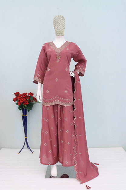 Anaita Purple Roman Silk Stitched Plazzo Suit with Embroidery & Sequence Work
