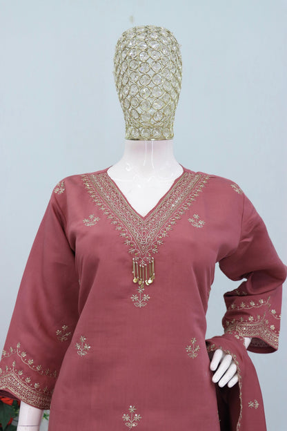 Anaita Purple Roman Silk Stitched Plazzo Suit with Embroidery & Sequence Work