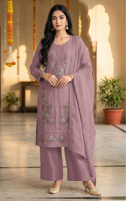 Anaita Purple Chiffon Semi Stitched Suit with Embroidery & Sequence Work