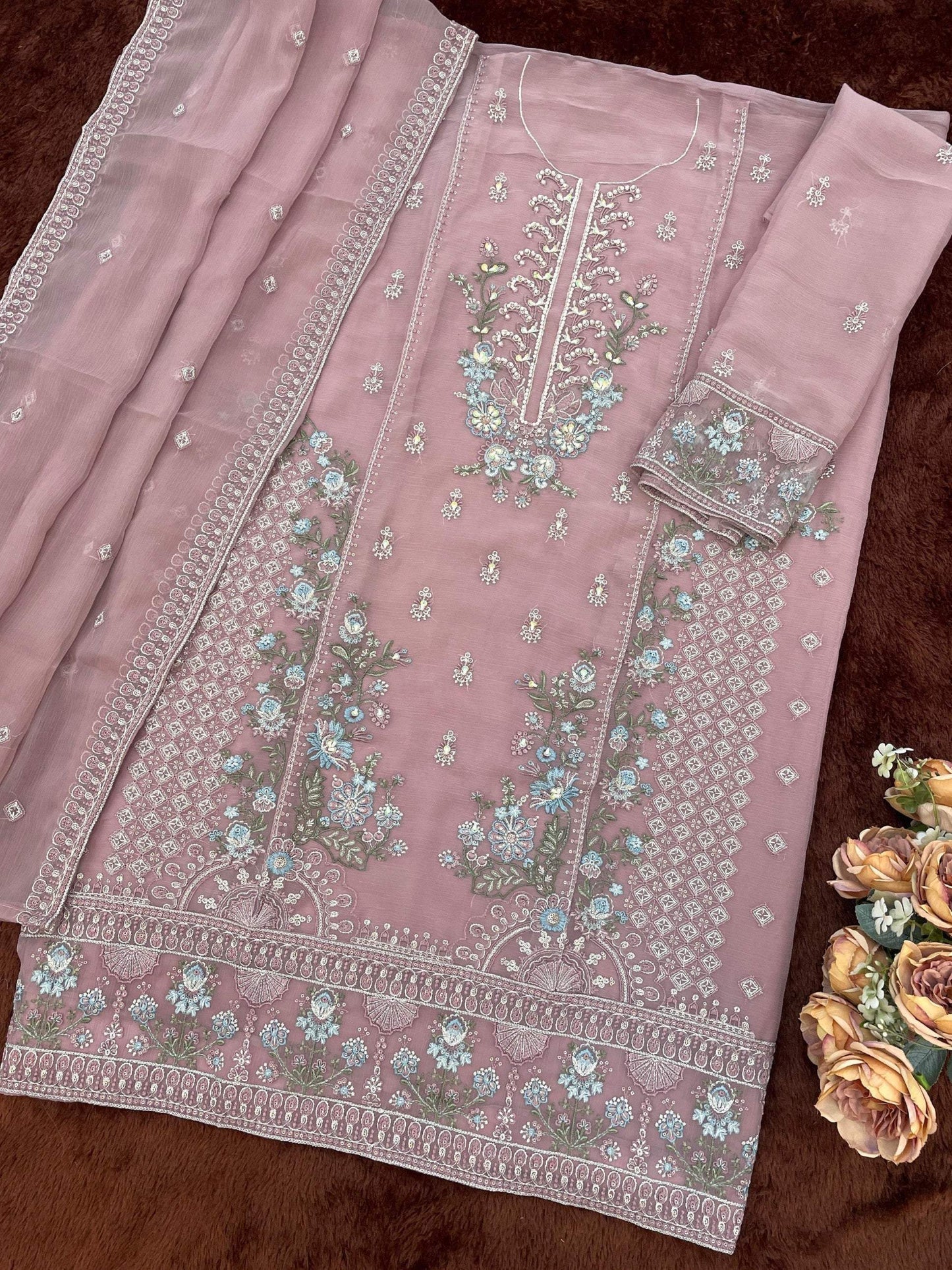 Anaita Purple Chiffon Semi Stitched Suit with Embroidery & Sequence Work