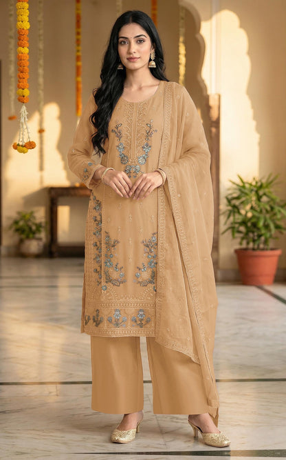 Anaita Yellow Chiffon Semi Stitched Suit with Embroidery & Sequence Work