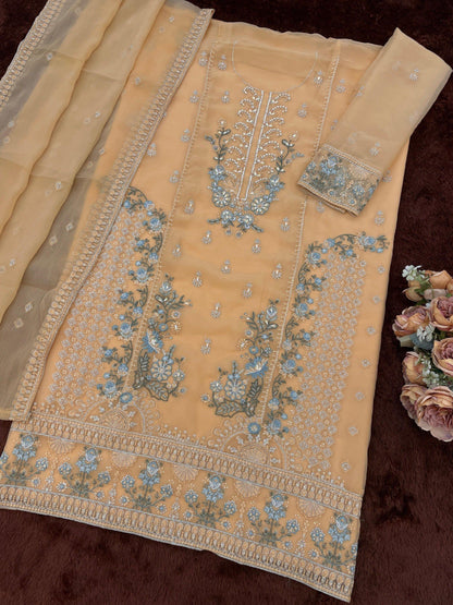 Anaita Yellow Chiffon Semi Stitched Suit with Embroidery & Sequence Work