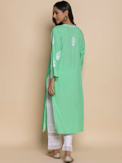 HOUSE OF KARI Floral Embroidered Chikankari A-Line Kurta