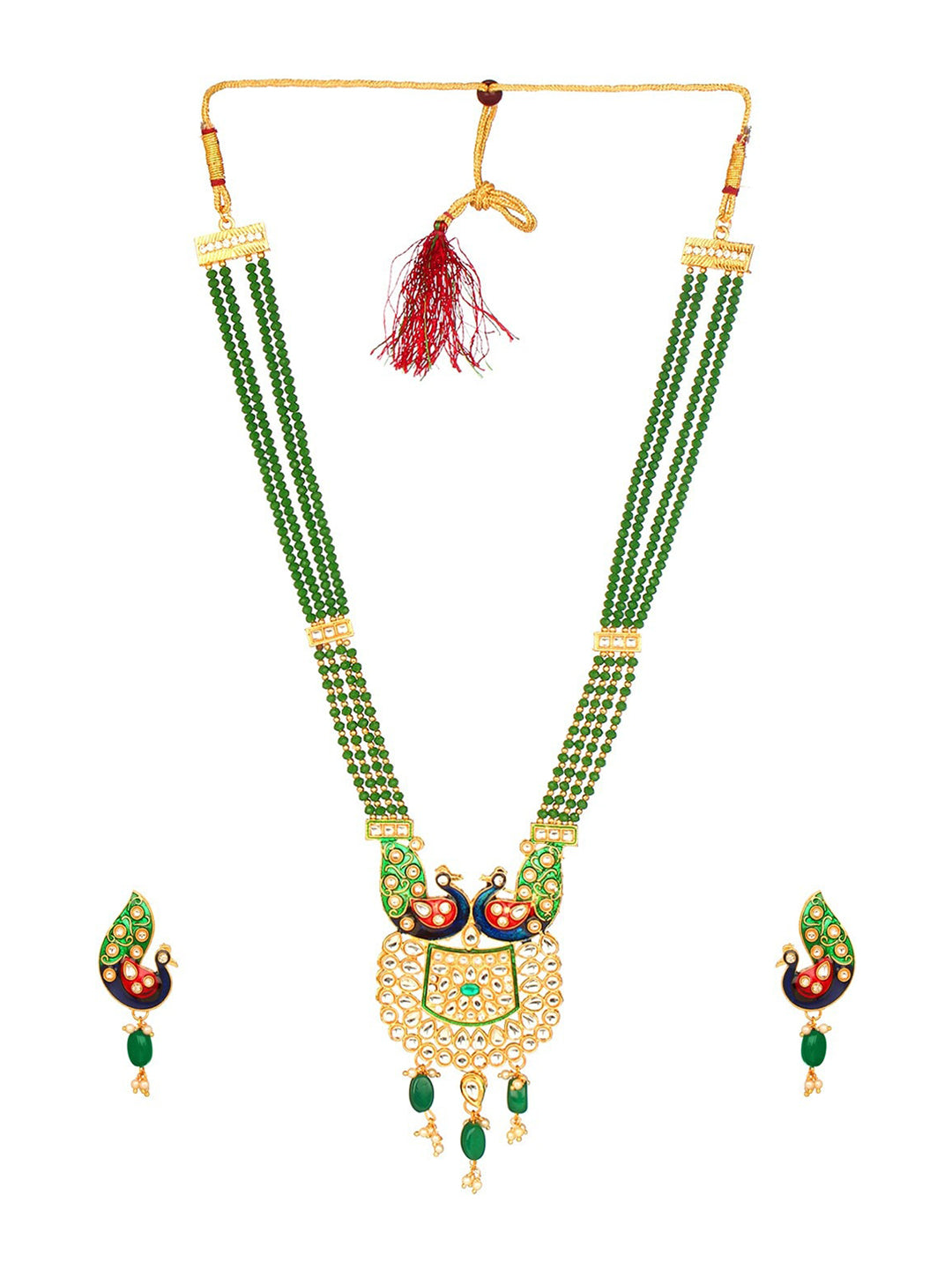 Cardinal Gold-Polished Green Studded Jewellery Set