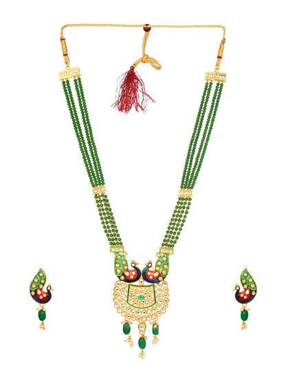 Cardinal Gold-Polished Green Studded Jewellery Set