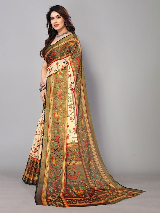 Fabmora Floral Printed Pure Chiffon Saree