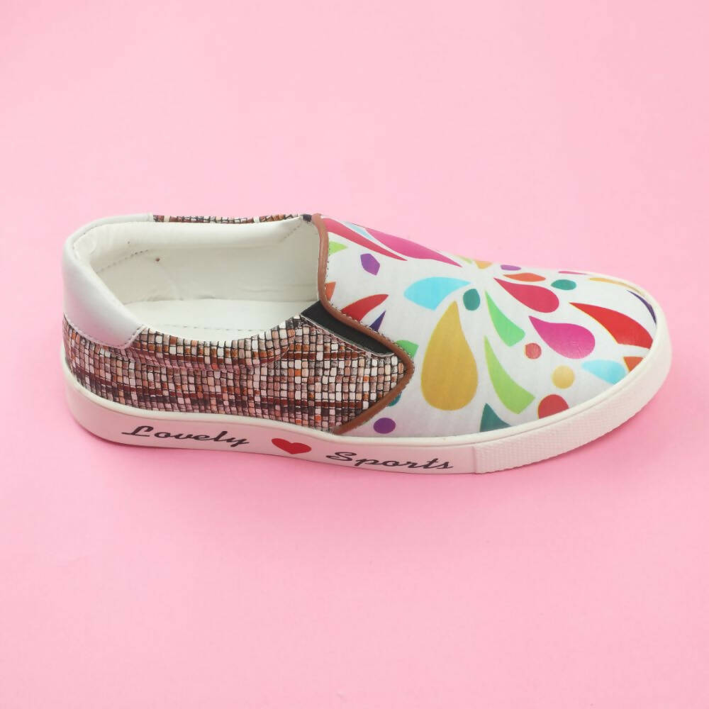 Tiny Bugs Girls Multi Printed Slip Ons Sneakers - White