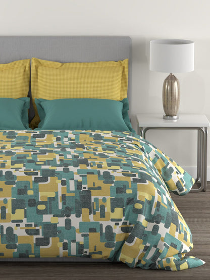 MYTRIDENT Yellow Green Printed Cotton 144 TC Queen Bedsheet With 2 Pillow Covers