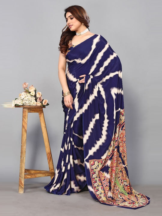 Fabmora Abstract Printed Pure Crepe Saree
