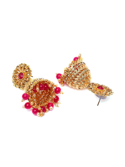 Shining Diva Gold-Polished Pink Dome Shaped Jhumkas