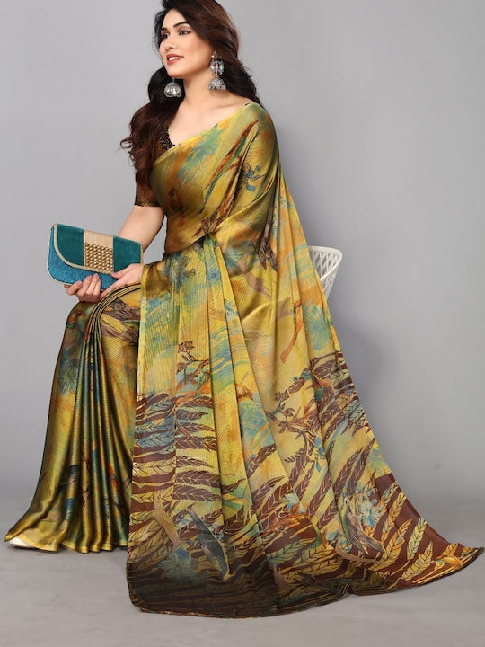 Fabmora Abstract Printed Poly Chiffon Saree