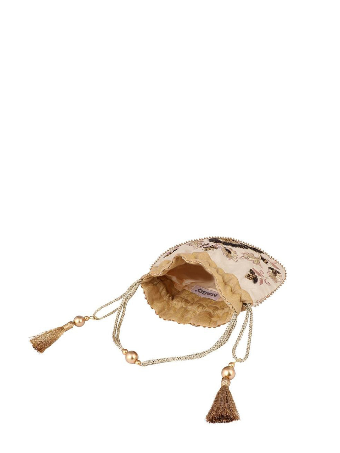 Masq Beige & Brown Embellished Embroidered Potli Clutch