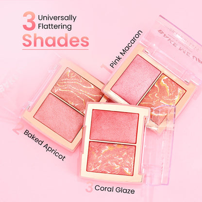 Swiss Beauty Bake Me Up Blush & Highlighter , 2-In-1 Baked Formula, Long-Lasting - Coral Glaze