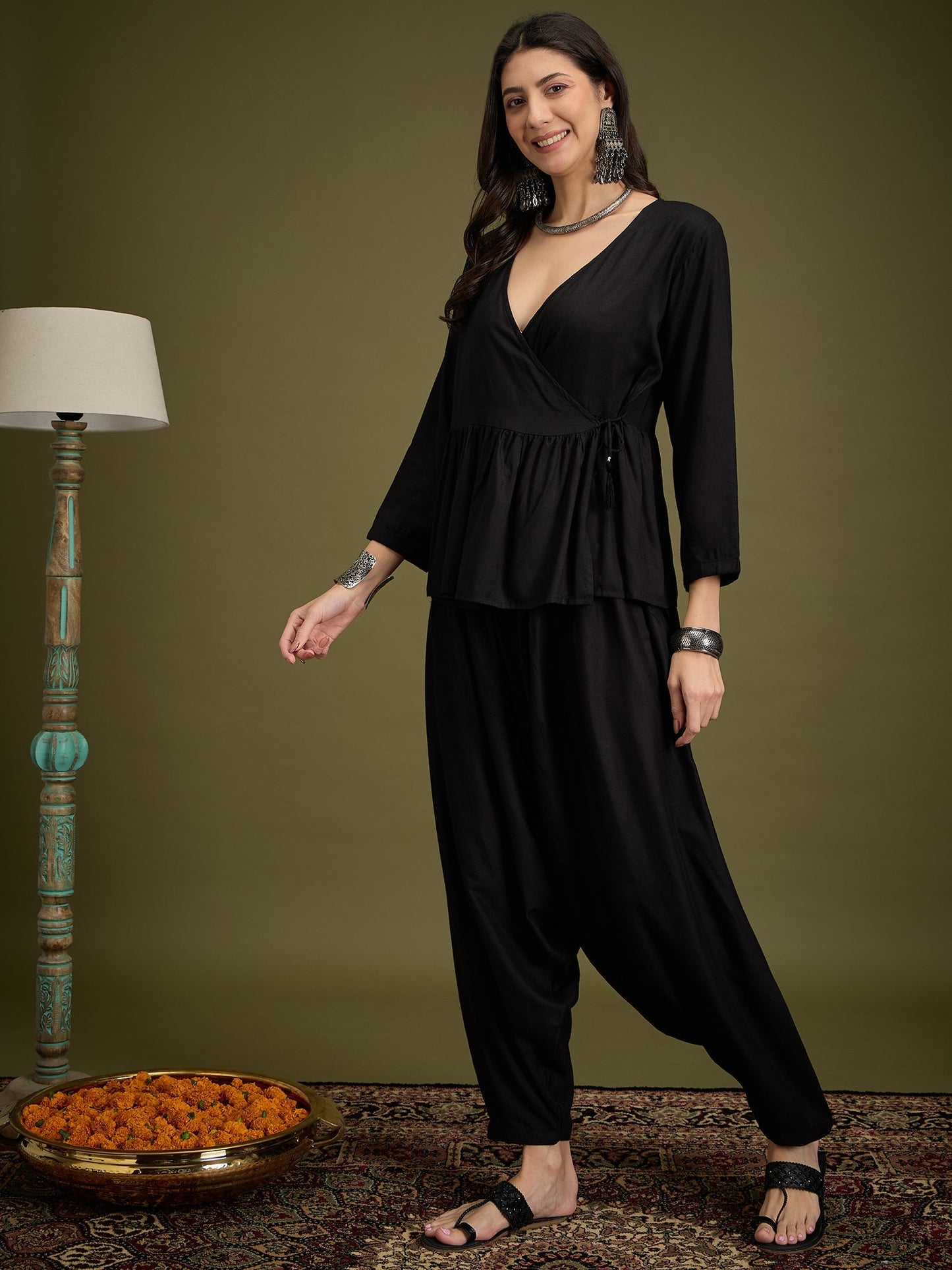 InWeave Black Angrakha Dhoti Co Ord Set