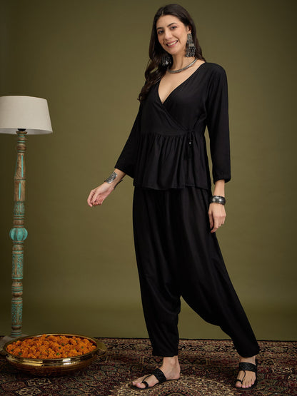 InWeave Black Angrakha Dhoti Co Ord Set