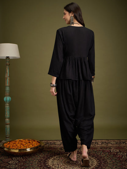 InWeave Black Angrakha Dhoti Co Ord Set