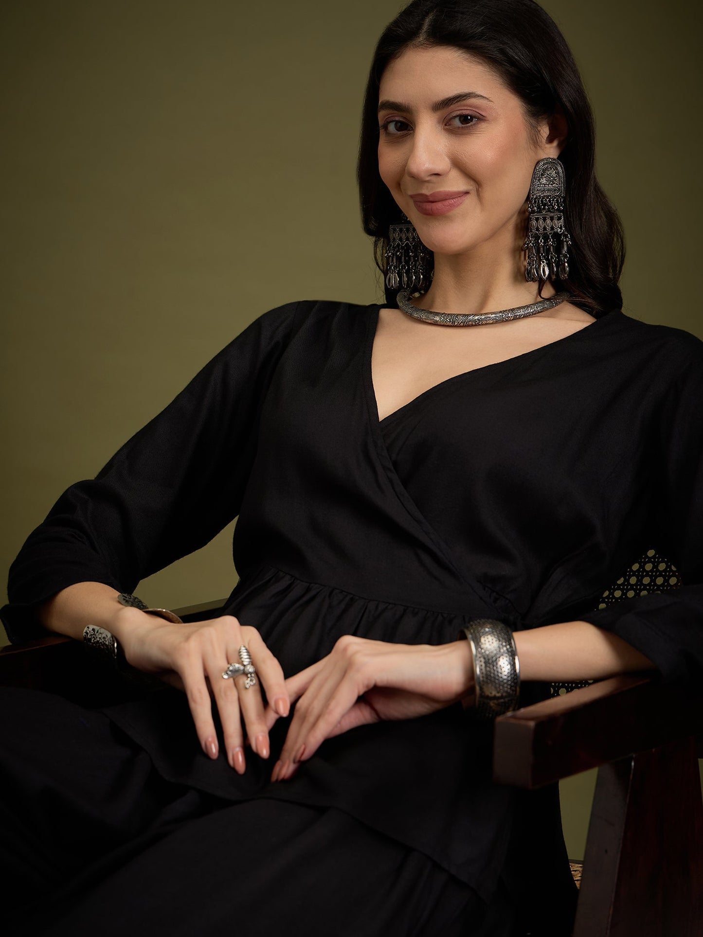 InWeave Black Angrakha Dhoti Co Ord Set