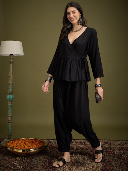 InWeave Black Angrakha Dhoti Co Ord Set