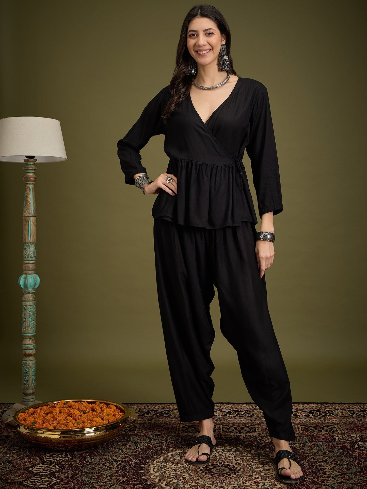 InWeave Black Angrakha Dhoti Co Ord Set