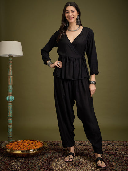 InWeave Black Angrakha Dhoti Co Ord Set